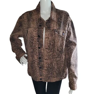 Free People Gr. M Truckerjacke Jeansjacke mit Schlangenmuster in Braun - Bild 1 von 6