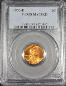 1956 D  LINCOLN CENT WHEAT PENNY PCGS MS65RD UNC MS 65 RD CERTIFICATE # 18520445 - Picture 1 of 2