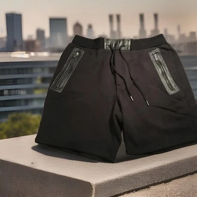 Usado en Excelente Condición Raro Para Hombres Marc By Marc Jacobs Grandes Negros Pantalones Cortos para Sudar Parches de Cuero de Cordero Foto 1 de 4