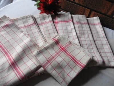 8 ANCIENS TORCHONS LIN X COTON BEIGE LITEAUX CROISES 59X65 CM - Photo 1/4