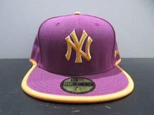 New York Yankees Hat Cap Fitted Mens 7 5/8 Purple Orange MLB Baseball New Era - Picture 1 of 8