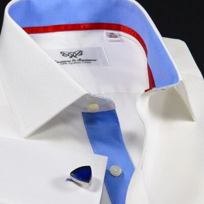 White  Stripe Mens Dress Shirt Formal Business Clothing Apparel B2B Fashion - Image 1 of 4