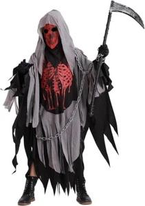 Grim Reaper Halloween Costume Glowing Red Eyes for Kids 10/14 Scythe Included L - Picture 1 of 2