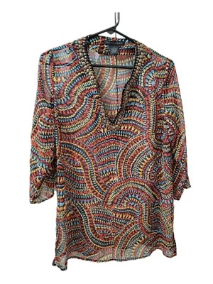 Top túnica Grace Elements negro transparente multicolor geométrico con cuentas para mujer mediano Foto 1 de 4