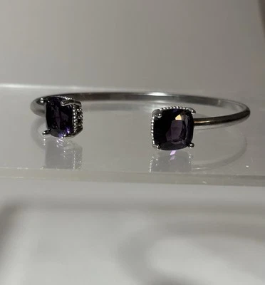 复古银盘双石开口紫水晶靠垫水晶手镯袖口手链 — 第 1/4 张图片