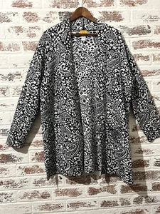 Ruby Rd Strickjacke vorne offen Strick Baumwollmischung Paisley Taschen schwarz & weiß XL - Bild 1 von 10