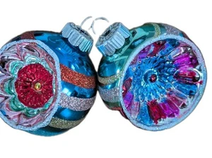 Christopher Radko Shiny Brite Einzug Weihnachtsschmuck 3" 2er Set Glitzer - Bild 1 von 9