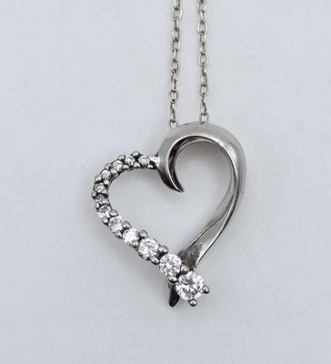 Collar colgante vintage de plata esterlina con diamantes corazón abierto delicado SAI 925 Foto 1 de 4