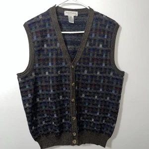 Tricots St Raphael Cardigan Vest L Merino Wool Multicolor Eclectic Grandpa Comfy - Picture 1 of 6