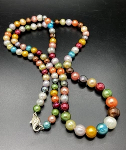 HONORA STERLING SILVER GRADUATED MULTI COLOR 30" PEARL NECKLACE NEW IN POUCH - Picture 1 of 15