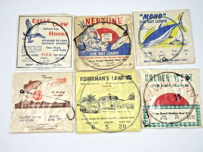 6 Vintage Live Bait Leader Packs - Image 1 of 2