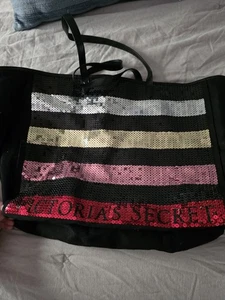 Victorias Secret VS Logo Sequin Tote Bag Black Red Pink Silver Gold - Picture 1 of 1
