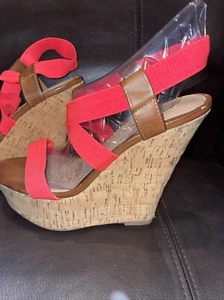 Steve Madden orangefarbene hochhackige Riemchen-Plateausandalen Größe 7 5,5” B 2” F - Bild 1 von 5
