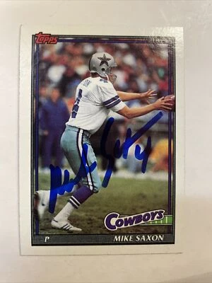 1991 Topps Mike Saxon Autographed Card #354 Dallas Cowboys A-126 - Image 1 of 2