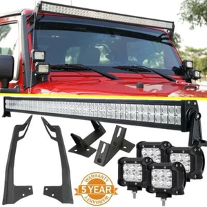 For Jeep Wrangler JK 52" LED Light Bar +4x 4" Pods +Mount Brackets Offroad Combo - Picture 1 of 12