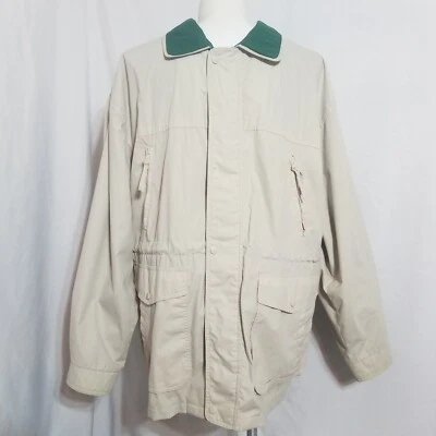 Trader Bay Jacket Coat Windbreaker Men's Size XL Beige Outer Green Inside Zipper - Image 1 of 4