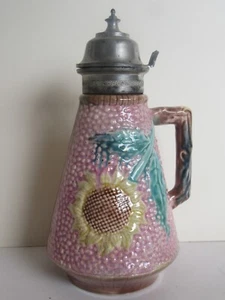 Antique Griffin Smith Etruscan Majolica Syrup Pink Sunflower Pitcher (E 23) - Picture 1 of 24