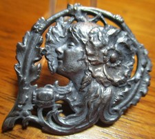 Signed DEVERIN~1940s French "NOUVEAU LADY" Vine as Rim~Vintage Antique Button