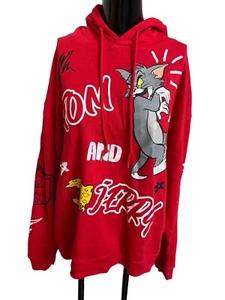 Red Tom And Jerry Sweatshirt Hoodie Two Sided Graphic Size YOUTH LARGE 20 - Picture 1 of 17