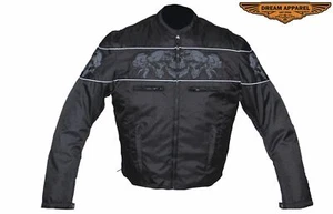 Men's Racing Jacket with Reflective Skulls Design and Zippered Front Closure - Picture 1 of 9