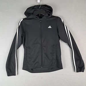Adidas Sweatshirt Mens Medium Black Zip Up Hooded Logo Casual Outdoor - Picture 1 of 13