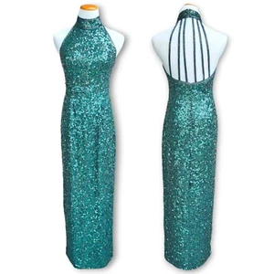 Vintage Lillie Rubin Fully Beaded Sequins Green Gown Dress Size 10 - Picture 1 of 9