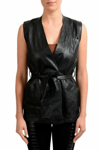 Gilet Maison Margiela MM6 100% Pelle di vitello Cintura Nera Donna US XS IT 38