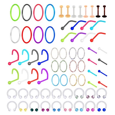 4-54Pcs Colorful Nose Ring Retainer Bioflex 16G 20G Nose Ring Stud Body Jewelry - Image 1 of 4