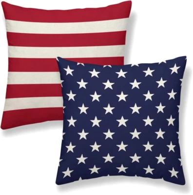 Juego de 2 fundas de almohada 4th of July 18 X 18 pulgadas rayas rojas patrióticas azul marino S Foto 1 de 4