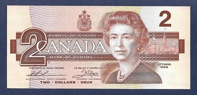 (DN) QEII Canada $2 Dollars 1986 "Large / Small B & Replacement" P-94 UNC - Image 1 of 2