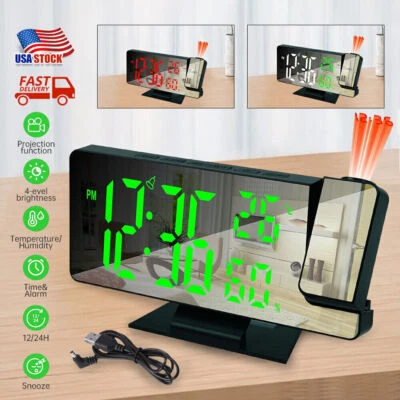 LED Projection Alarm Clock Digital Clock Projector Temperature Display Snooze - Image 1 of 4