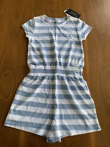 New Polo Ralph Lauren Girls Striped Cotton Jersey Romper Size 6X NWT Blue&White - Picture 1 of 7