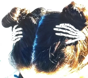 2pcs SKELETON HAND hair Clips Punk Fun Cosplay Barrettes New - Picture 1 of 7