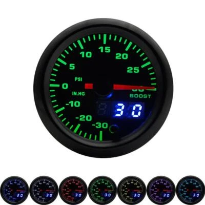 2" Digital/Puntero Doble Pantalla Turbo Boost Gauge 0-30 PSI 7 Colores Ajustable Foto 1 de 4