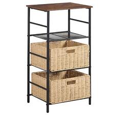 Tall Side End Table with 2 Wicker Basket Storage Shelf Telephone Stand for Li...