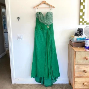 TIFFANY DESIGNS GRÜN ABSCHLUSSBALL FORMELL SEIDE MAXIKLEID GLITZER PERLEN DAMEN 12 - Bild 1 von 8