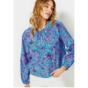 Lilly Pulitzer Rilynn Langarmshirt Gr. M Wellenbrecherblau Muscheln N Glocken Neu mit Etikett - Bild 1 von 9