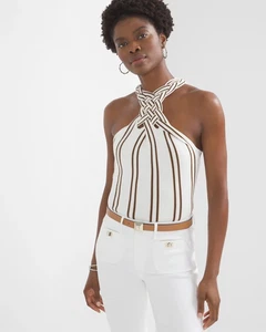 NWT WHBM White House black market striped braided halter top size S - Picture 1 of 4
