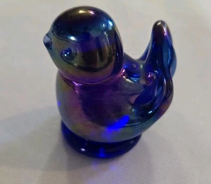 Vtg 1990 RAINBOW BIRD Bluebird of Happiness Signed LEO WARD Art Glass CARNIVAL - Picture 1 of 15