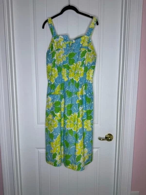Vestido vintage azul e amarelo com estampa de flores 'Liza' por Lilly Pulitzer - Imagem 1 de 4