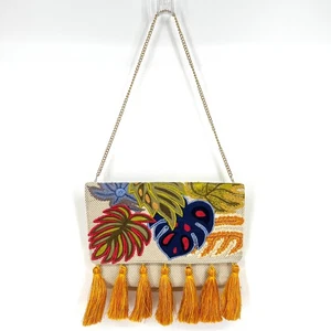 CHICO'S Tropical Bordado Pequeño Tejido Cartera Borlas Cadena Correa Colorido - Imagen 1 de 8