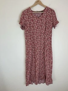 Eddie Bauer 14 Midi Dress Floral V-neck Red Vintage Peasant Boho Jumper Modest - Picture 1 of 3