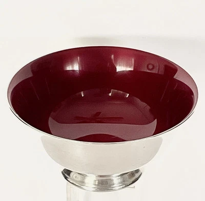 VTG. 1970’s REED & BARTON RED ENAMEL & SILVER PLATE PEDESTAL CANDY/NUT BOWL #102 - Image 1 of 4