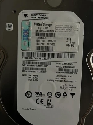 IBM System Storage 4TB 7.2K RPM 6GB/s SAS HDD | 9ZM270-039 - 00Y5826 - 00Y5909 - Image 1 of 4