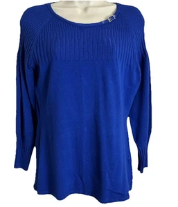 Suéter acanalado azul real Peck & Peck con hebilla para mujer S grande - Imagen 1 de 6