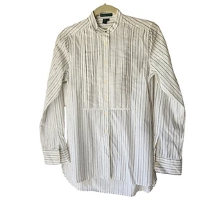 Lauren Jeans Co. Ralph Lauren White Black Pin Stripes Shirt Top Blouse SZ XS - Picture 1 of 9