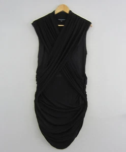 French Connection Dress Womens 16 Black Straight Bodycon Stretch Ruched Event - Picture 1 of 16