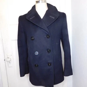 Vtg US Navy Men 38 Peacoat Blue Wool Anchor Button Coat Overcoat Double Breasted - Picture 1 of 10