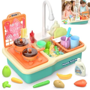 Kids Kitchen Sink Toys Role Play with Running Water Cooking Stove Pot and Pan - Picture 1 of 8