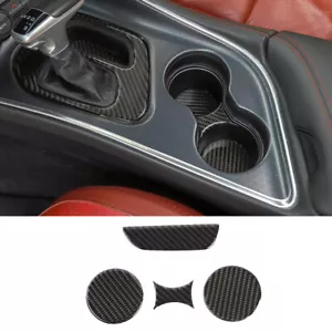 4×Carbon Fiber Gear Shift Water Cup Holder Mat Trim For Dodge Challenger 2015-22 - Foto 1 di 9